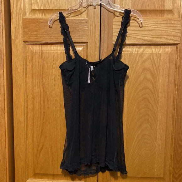 Victoria Secret babydoll black sheer bottom teddy New size 34B w/ floral details
